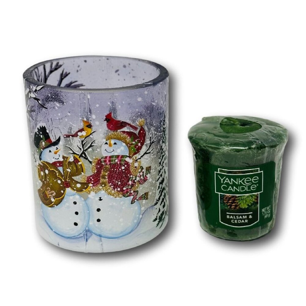 Yankee Candle Snow Couple Votive Holder Winter Wonderland Balsam Cedar Votive